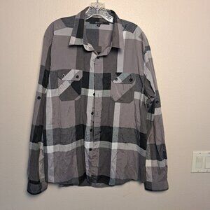 Black‎ label Plaid shirt mens XL black grey plaid light weight button down